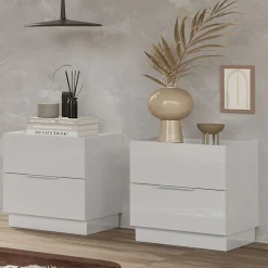 Set 2 comodini 50x52h cm 2 cassetti bianco lucido Silky