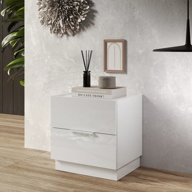 Set 2 comodini 50x52h cm 2 cassetti bianco lucido Silky