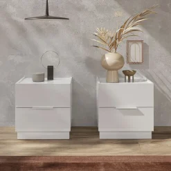 Set 2 comodini 50x52h cm 2 cassetti bianco lucido Silky
