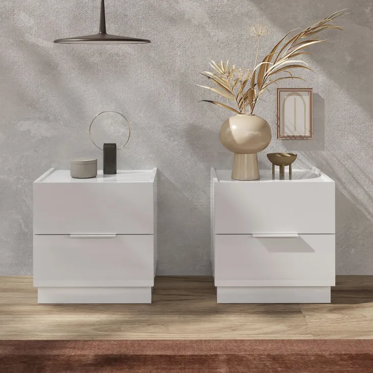 Set 2 comodini 50x52h cm 2 cassetti bianco lucido Silky