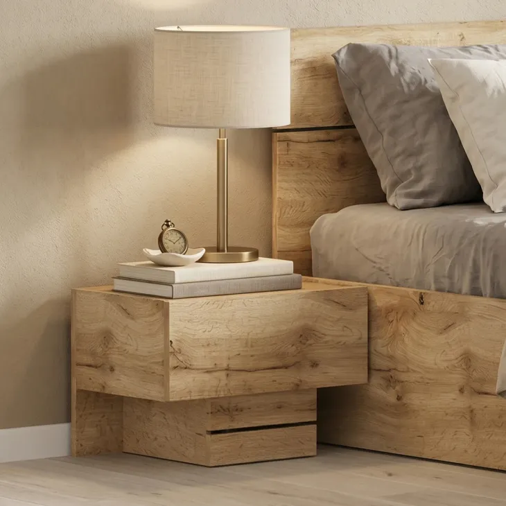 Set 2 comodini 45x32h cm 1 cassetto moderno quercia Tamika