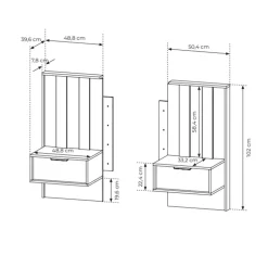 Set 2 comodini 50x102h cm con led 1 cassetto camera da letto noce Bois