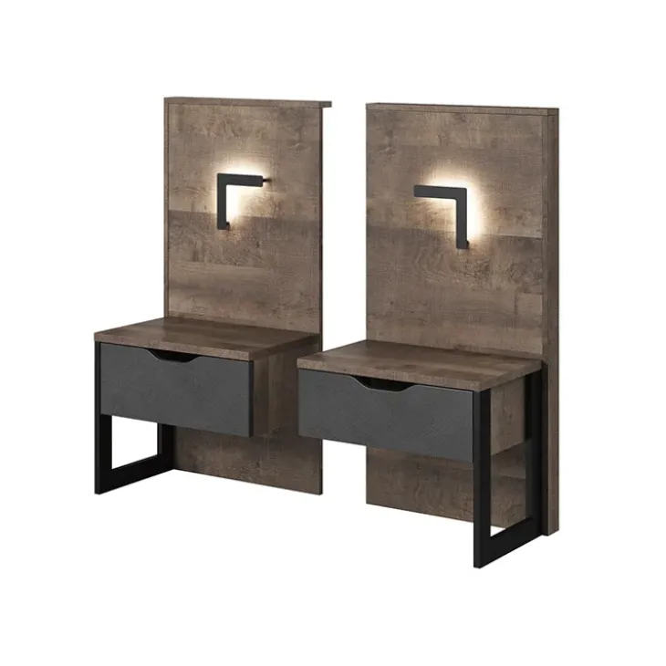 Set comodini 52x100h cm con led grigio quercia Dable