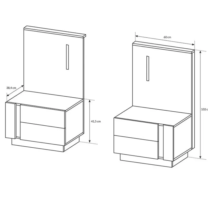 Set 2 comodini 60x102h cm design bianco lucido rovere Noa