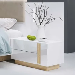 Set 2 comodini 60x102h cm design bianco lucido rovere Noa
