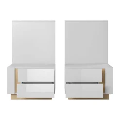 Set 2 comodini 60x102h cm design bianco lucido rovere Noa