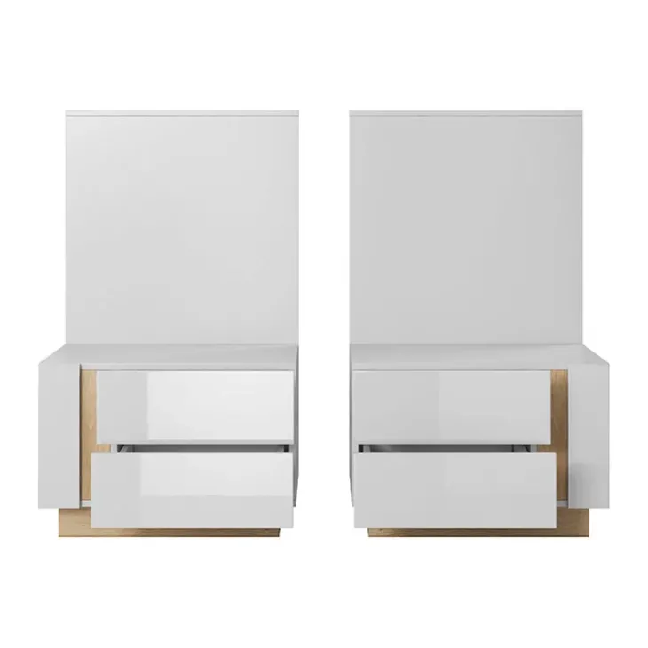 Set 2 comodini 60x102h cm design bianco lucido rovere Noa