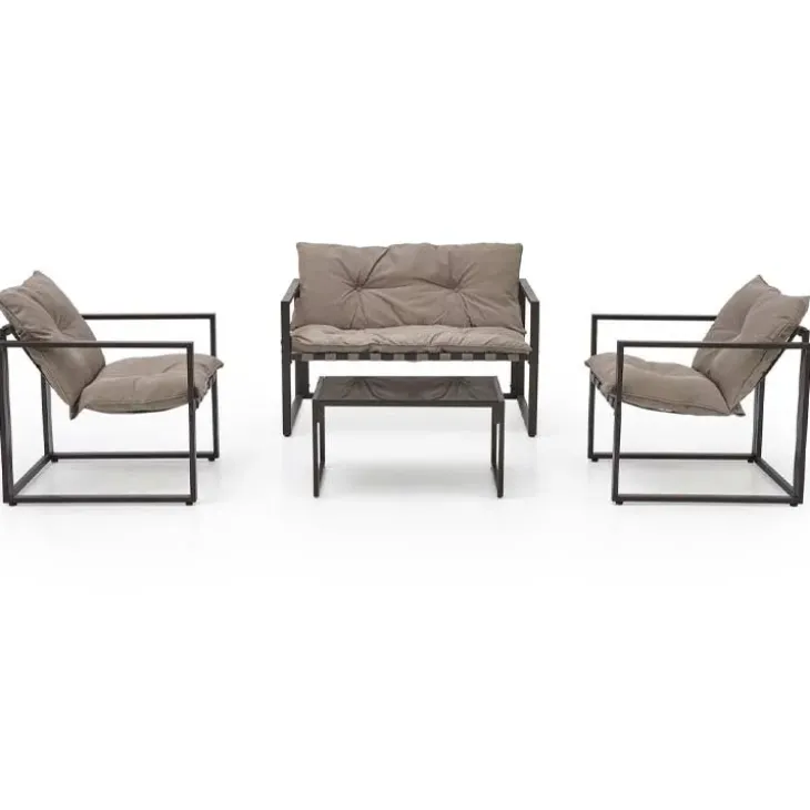 Set da giardino divano, poltrona, tavolino in vetro nero marrone Surat