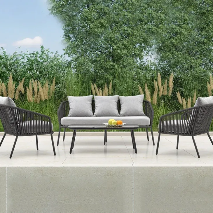 Set da giardino divano, poltrona, tavolino in vetro grigio Dalian