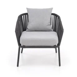 Set da giardino divano, poltrona, tavolino in vetro grigio Dalian