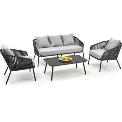 Set da giardino divano, poltrona, tavolino in vetro grigio Dalian