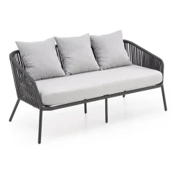 Set da giardino divano, poltrona, tavolino in vetro grigio Dalian