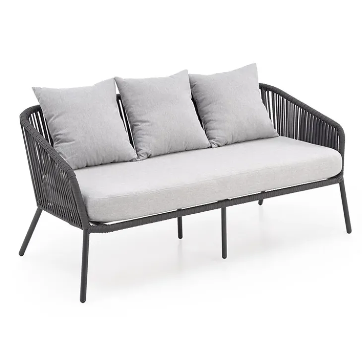 Set da giardino divano, poltrona, tavolino in vetro grigio Dalian