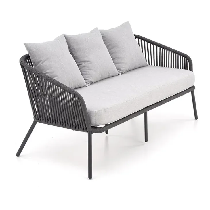 Set da giardino divano, poltrona, tavolino in vetro grigio Dalian