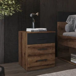 Set due comodini 46x56h cm moderni rovere scuro e nero Lisbona Gihome®