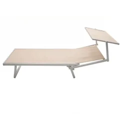 Set 2 lettini prendisole reclinabili in alluminio e textilene beige con tettuccio Apollo