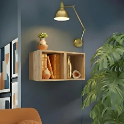 Set 2 mensole cubotti 28x29h cm pensili da parete rovere chiaro Sunset