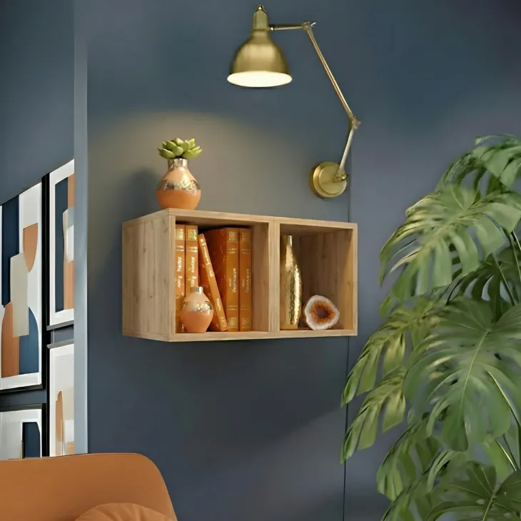 Set 2 mensole cubotti 28x29h cm pensili da parete rovere chiaro Sunset