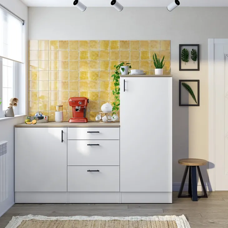 Set mobili base per cucina 180 cm componibile bianco lucido rovere Kimera