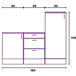 Set mobili base per cucina 180 cm componibile bianco lucido rovere Kimera