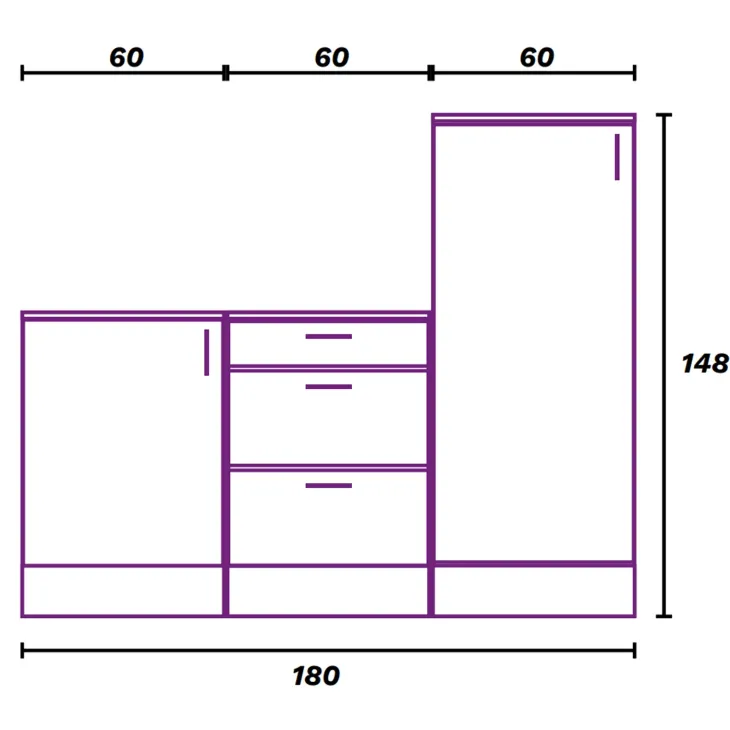 Set mobili base per cucina 180 cm componibile bianco lucido rovere Kimera