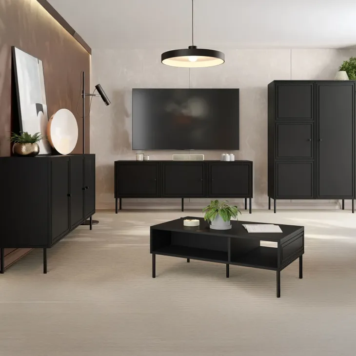 Set mobili soggiorno completo nero opaco Stark 1