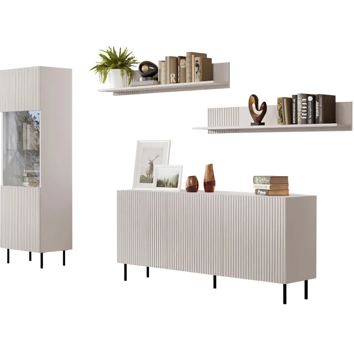 Set mobili soggiorno completo con frontali cannettati beige Ziggy 2
