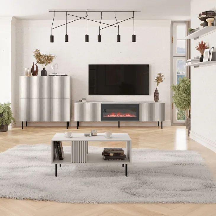Set mobili soggiorno completo con frontali cannettati beige Ziggy 5