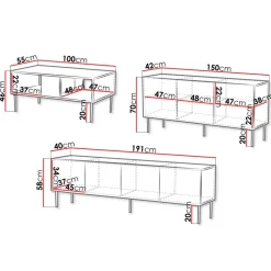 Set mobili soggiorno completo noce scuro con frontali serigrafati Savanna