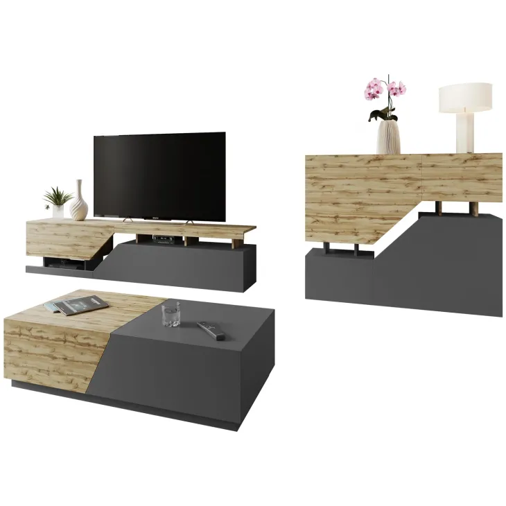 Set mobili soggiorno completo rovere antracite Modesta