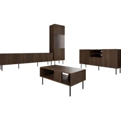 Set mobili soggiorno completo noce cannettato Gabiot