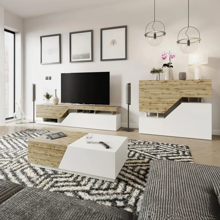 Set mobili soggiorno completo rovere bianco Modesta