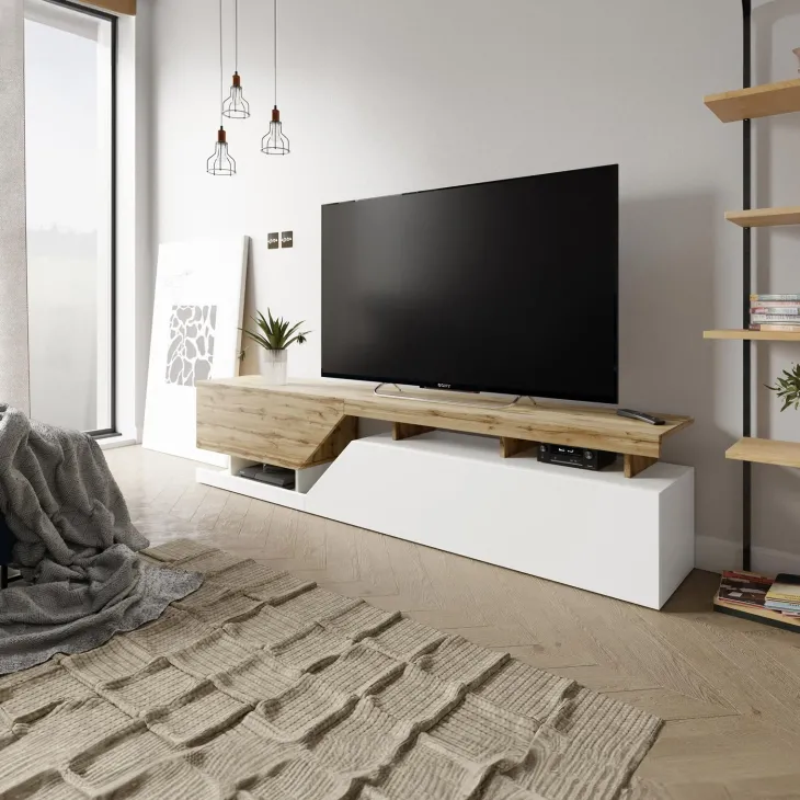 Set mobili soggiorno completo rovere bianco Modesta