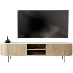Set mobili soggiorno completo rovere effetto marmo bianco Roundi