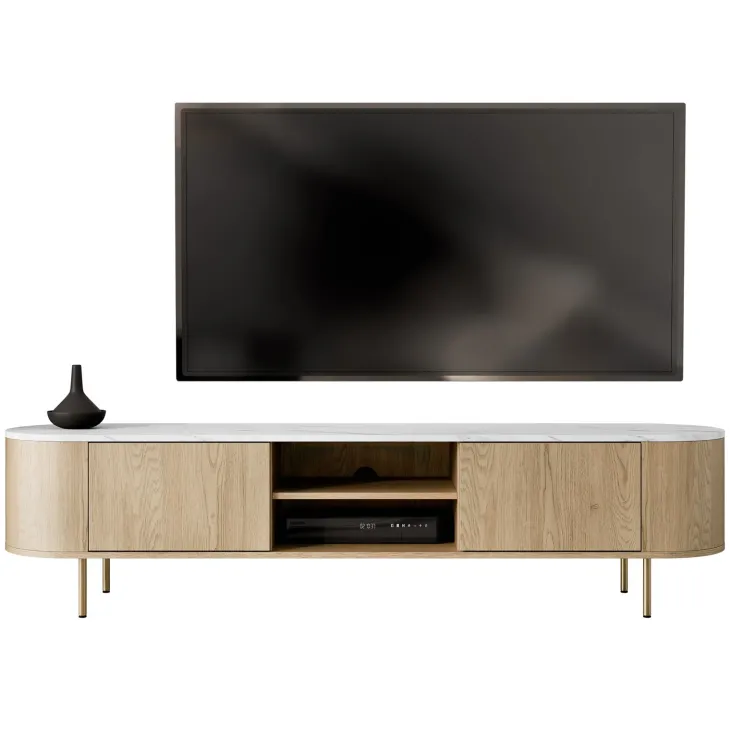 Set mobili soggiorno completo rovere effetto marmo bianco Roundi