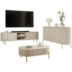 Set mobili soggiorno completo cannettato beige cashmere Zurik 1