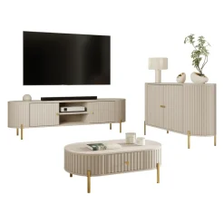 Set mobili soggiorno completo cannettato beige cashmere Zurik 2