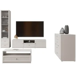 Set mobili soggiorno completo cannettato beige cashmere Rolly
