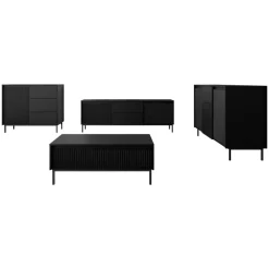Set mobili soggiorno completo design cannettato nero Strike