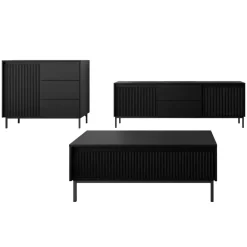 Set mobili soggiorno completo design cannettato nero Strike 2