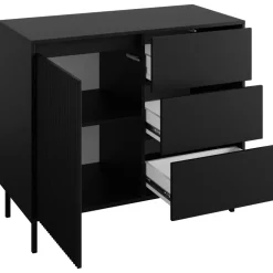 Set mobili soggiorno completo design cannettato nero Strike 2