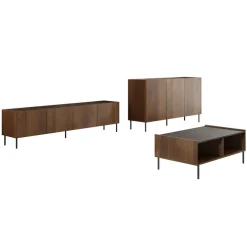 Set mobili soggiorno completo ripiano effetto marmo nero noce Caliva