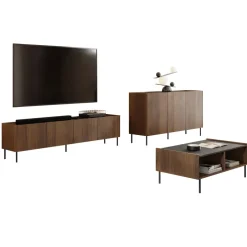Set mobili soggiorno completo ripiano effetto marmo nero noce Caliva