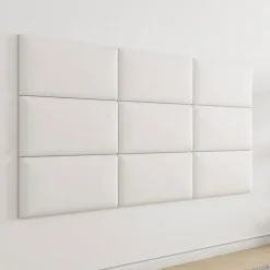 Set 3 pannelli 50x30cm decorativi da parete in ecopelle bianco Lion