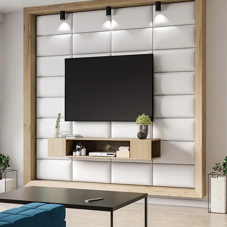 Set 3 pannelli 50x30cm decorativi da parete in ecopelle bianco Lion