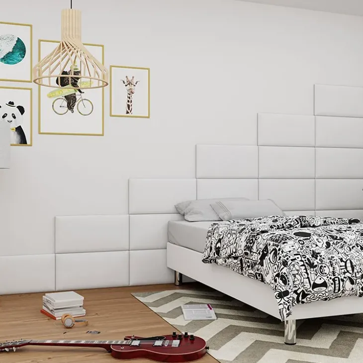 Set 3 pannelli 50x30cm decorativi da parete in ecopelle bianco Lion