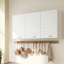 Set 3 pensili cucina 120x72hcm reversibili 3 ante bianco frassinato Talise