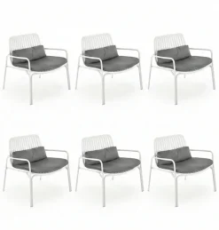 Set 6 poltrone da giardino in acciaio bianco con cuscino grigio Berta