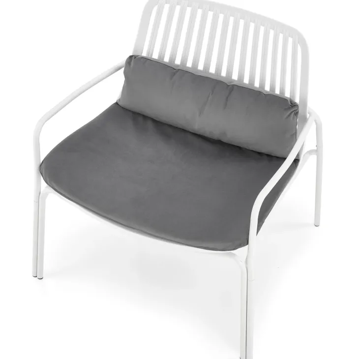 Set 6 poltrone da giardino in acciaio bianco con cuscino grigio Berta