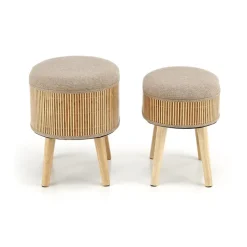 Set 2 pouf con contenitore in tessuto beige rovere Gandalf